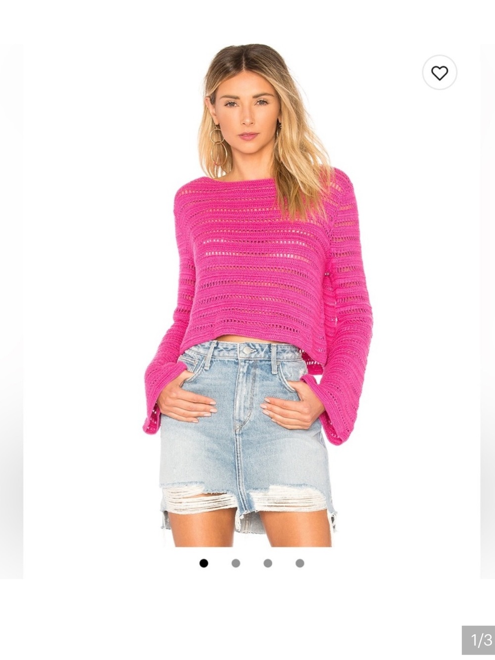 Lovers + Friends Bright Hot Pink Open-Knit Crewneck Sweater